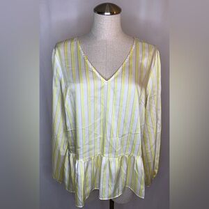 Nine West yellow blouse long sleeve top Large peplum edge spring yellow shirt